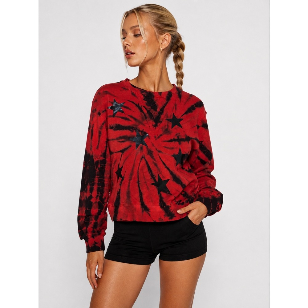CHRLDR Red Black Tie Dye Star Graphic Pima Cotton Sweatshirt Size S